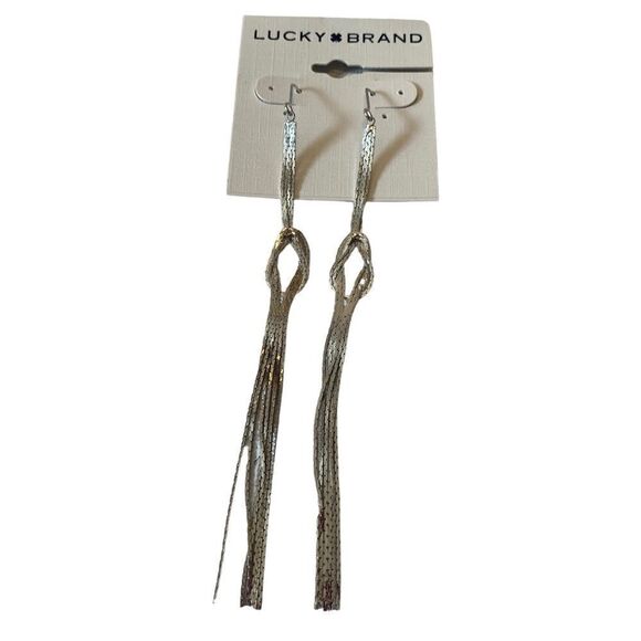 Silver Toned Strand Knot Drop Earrings. - Picture 5 of 5